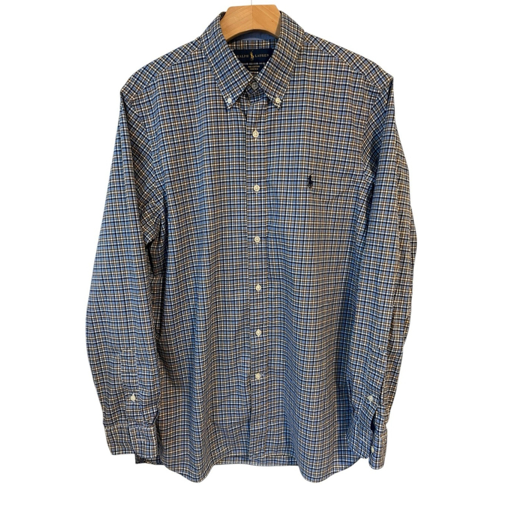 Ralph Lauren Mens Blue Checkered Button Up Shirt M
